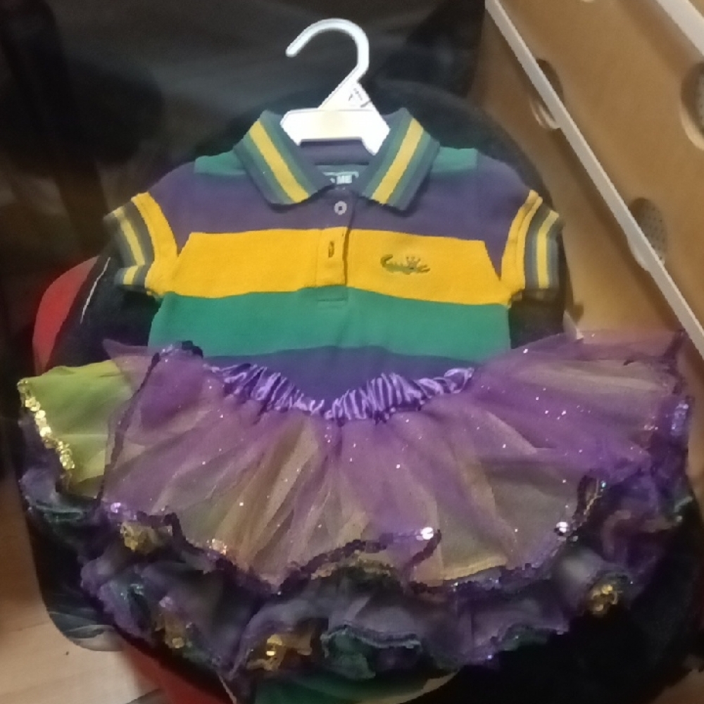 Festive Kids Costume with Purple and Green Stripes - Picture 6 of 7